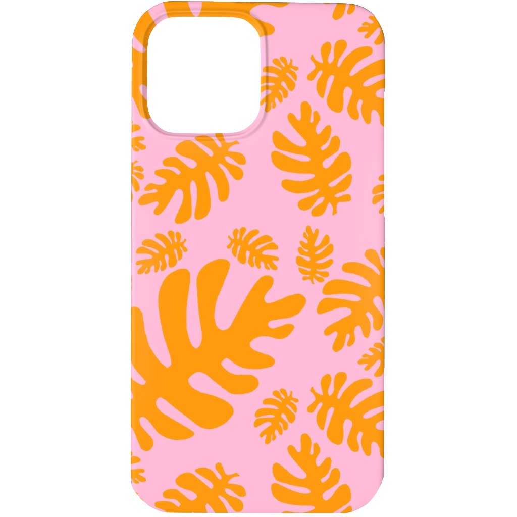 Funky Tropical Leaf - Orange and Blush Phone Case, Slim Case, Matte, iPhone 13 Pro, Pink, Bright Pink