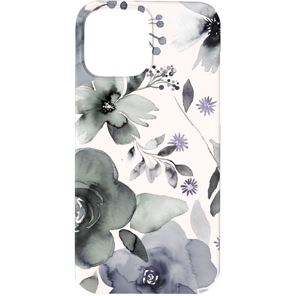 Wintery Watercolor Flower Bouquets - Navy Phone Case, Slim Case, Matte, iPhone 13 Pro, Blue
