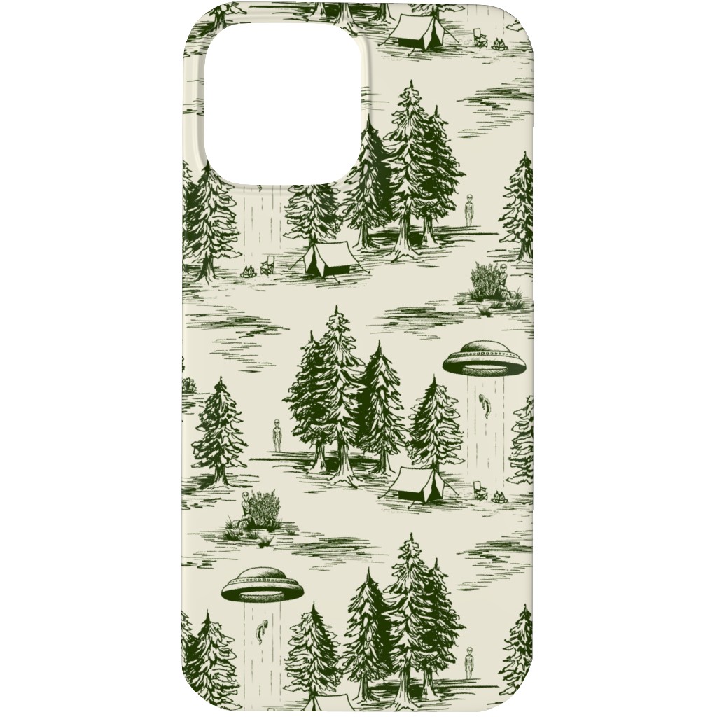 Alien Abduction Toile De Jouy - Forest Green & Cream Phone Case, Slim Case, Matte, iPhone 13 Pro, Green, Classic Green