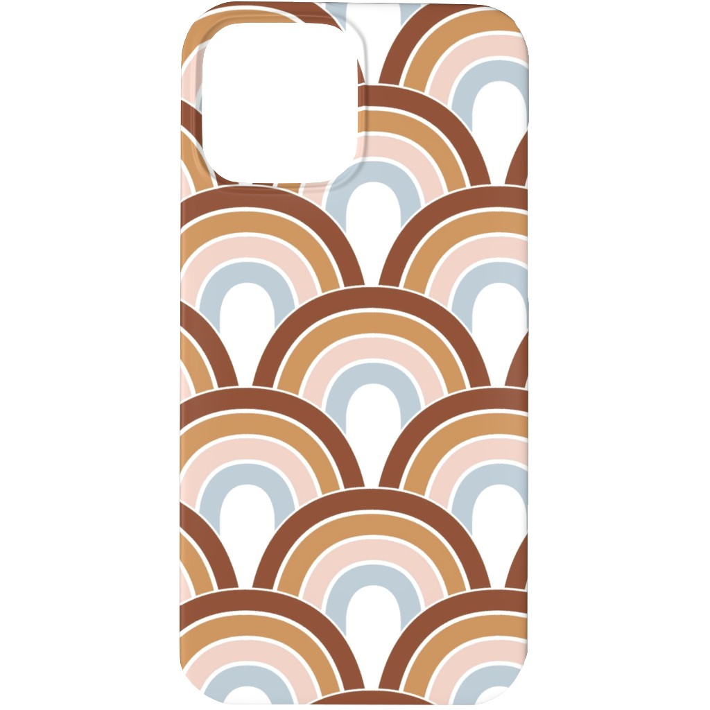 Retro Rainbow Waves - Scales and Curves - Rust Beige Blush Blue on White Phone Case, Slim Case, Matte, iPhone 13 Pro, Orange