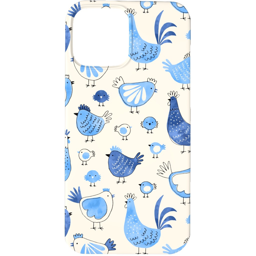 Chicken and Rooster - Watercolor - Blue on Creme Phone Case, Slim Case, Matte, iPhone 13 Pro, Blue