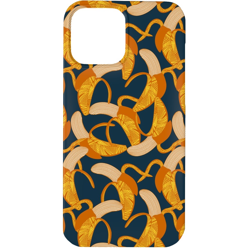Peeled Banana - Yellow on Navy Phone Case, Slim Case, Matte, iPhone 13 Pro, Yellow