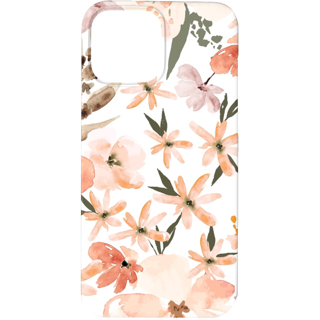 Earth Tone Floral Summer in Peach & Apricot Phone Case, Slim Case, Matte, iPhone 13 Pro, Pink