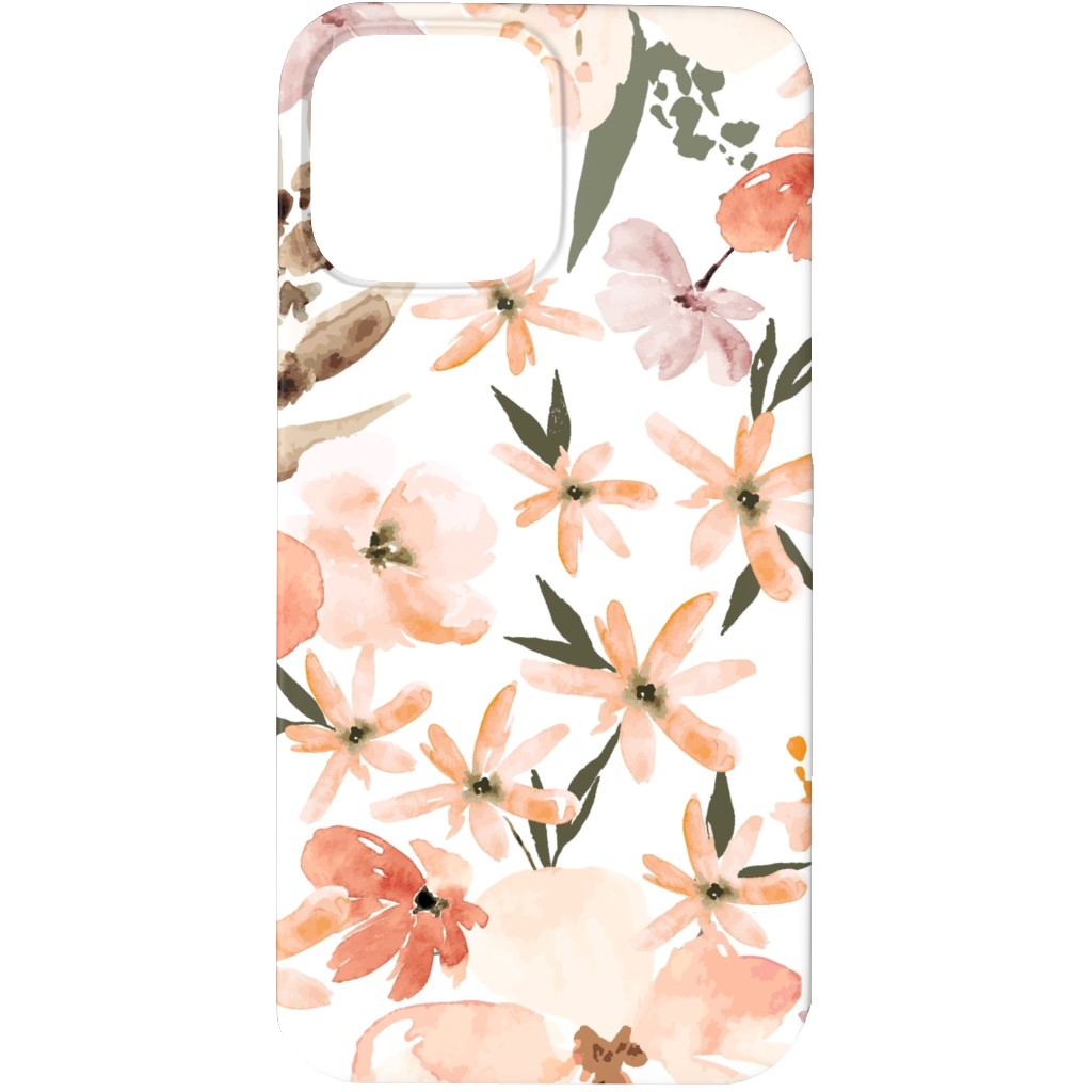 Earth Tone Floral Summer in Peach & Apricot Phone Case, Slim Case, Matte, iPhone 13 Pro, Pink, Bright Pink