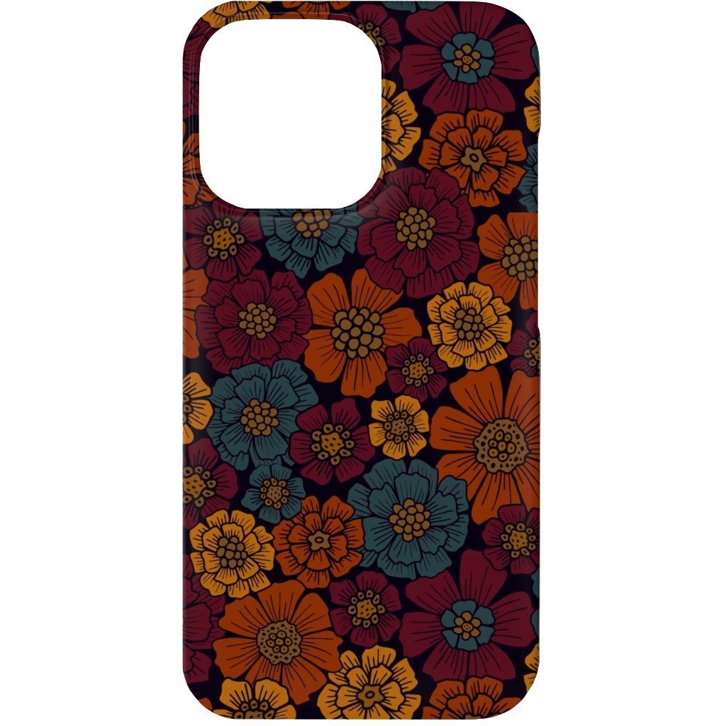 Burgundy, Rust, Mustard & Teal Floral Phone Case, Silicone Liner Case, Matte, iPhone 13, Red, Red