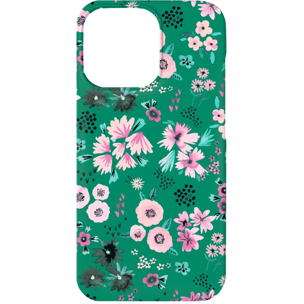 Artful Little Flowers - Green Phone Case, Silicone Liner Case, Matte, iPhone 13, Green