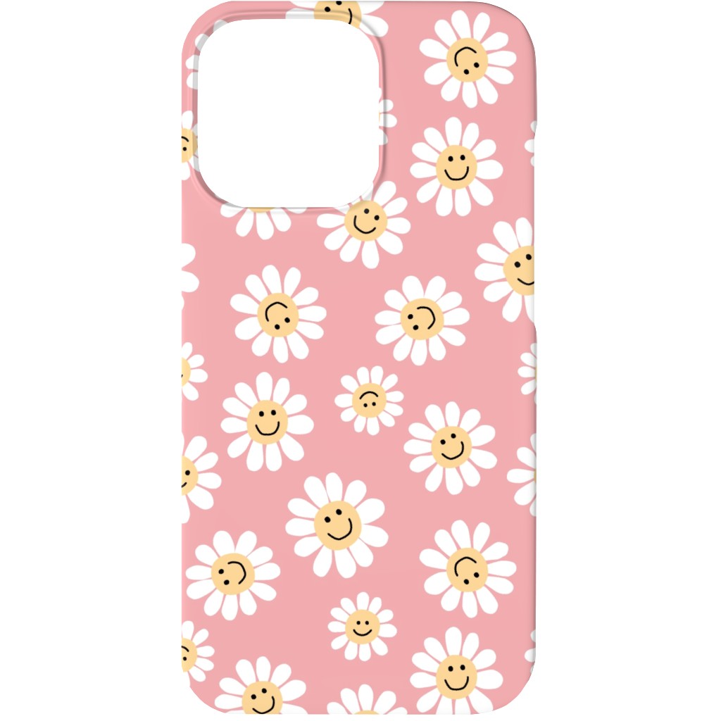 Smiley Daisy Flowers - Pink Phone Case, Silicone Liner Case, Matte, iPhone 13, Pink