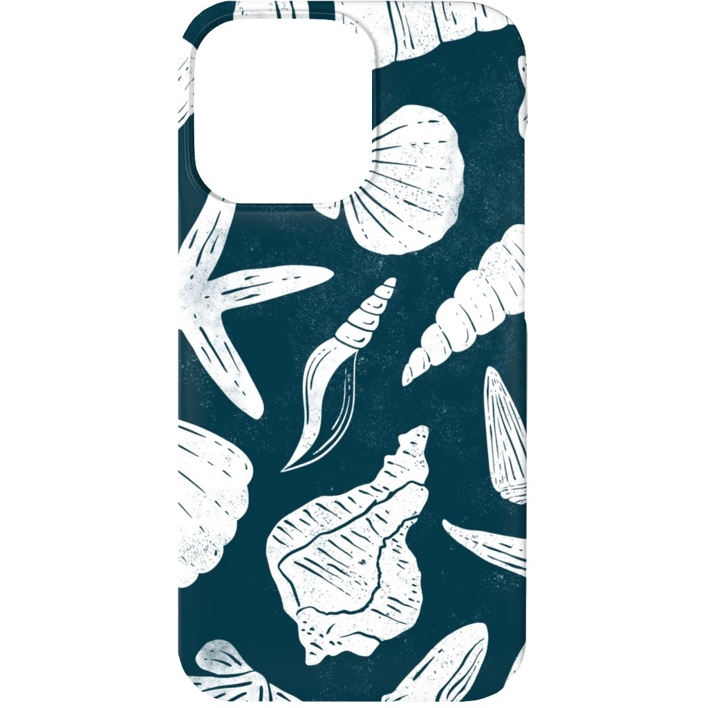 Textured Ocean Seashells - Dark Blue Phone Case, Silicone Liner Case, Matte, iPhone 13, Blue, True Blue