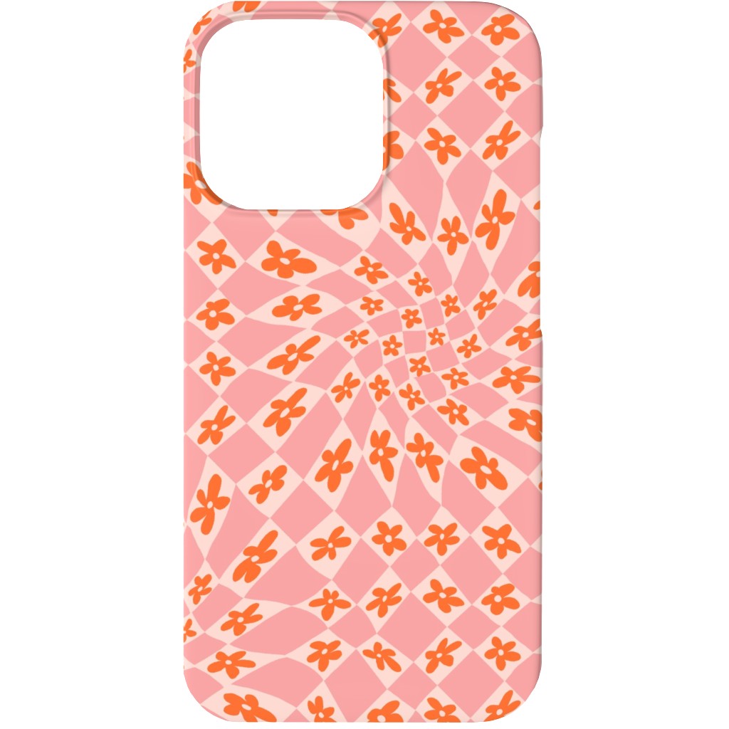 Trippy Checker - Floral - Pink and Orange Phone Case, Silicone Liner Case, Matte, iPhone 13, Pink, Bright Pink