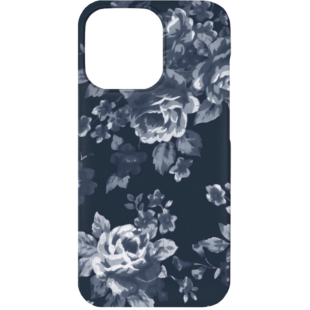 Navy Floral Phone Case, Silicone Liner Case, Matte, iPhone 13, Blue