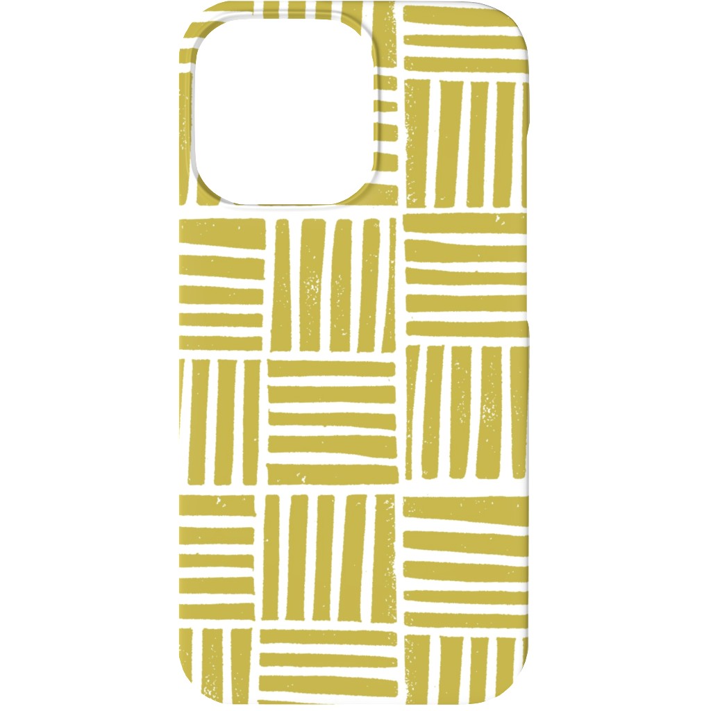 Thatch Stripe Grid - Yellow Phone Case, Silicone Liner Case, Matte, iPhone 13, Yellow