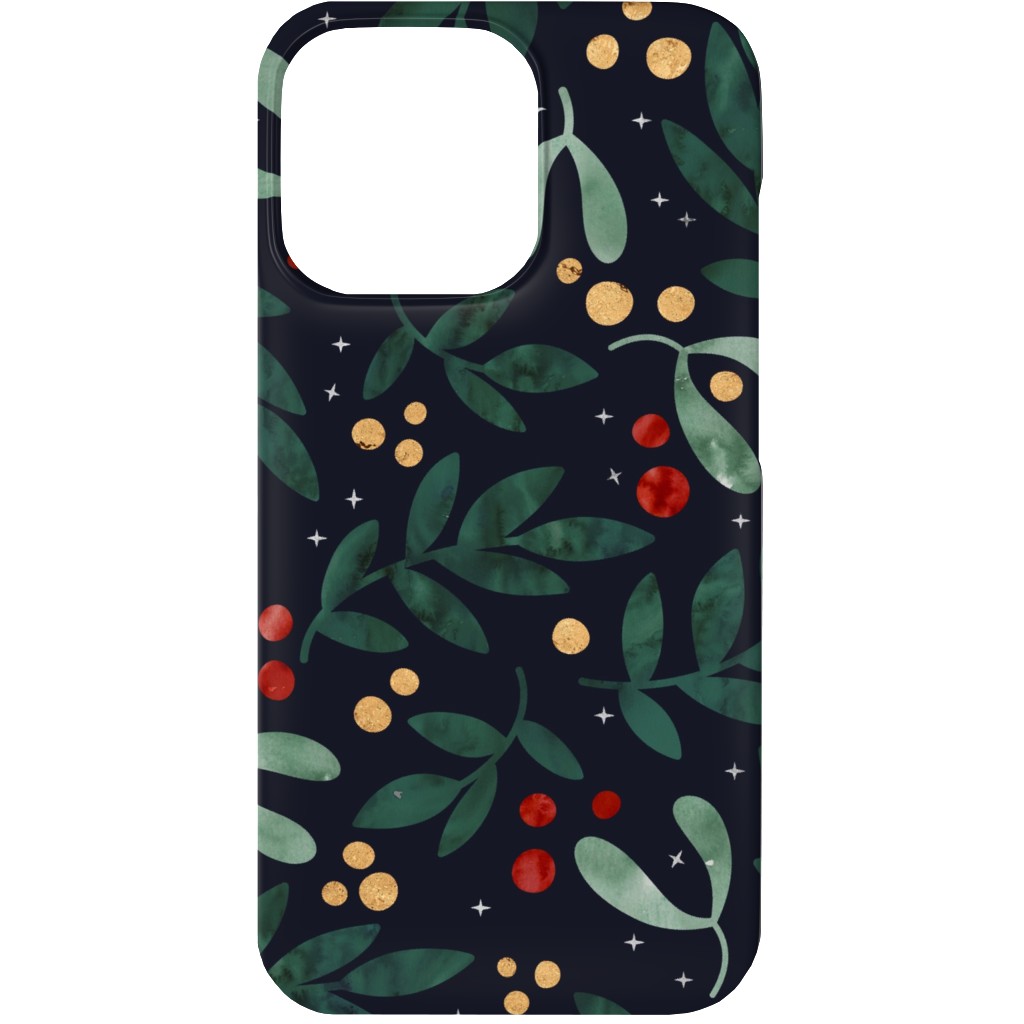 Christmas Berries - Dark Phone Case, Silicone Liner Case, Matte, iPhone 13, Green, Classic Green