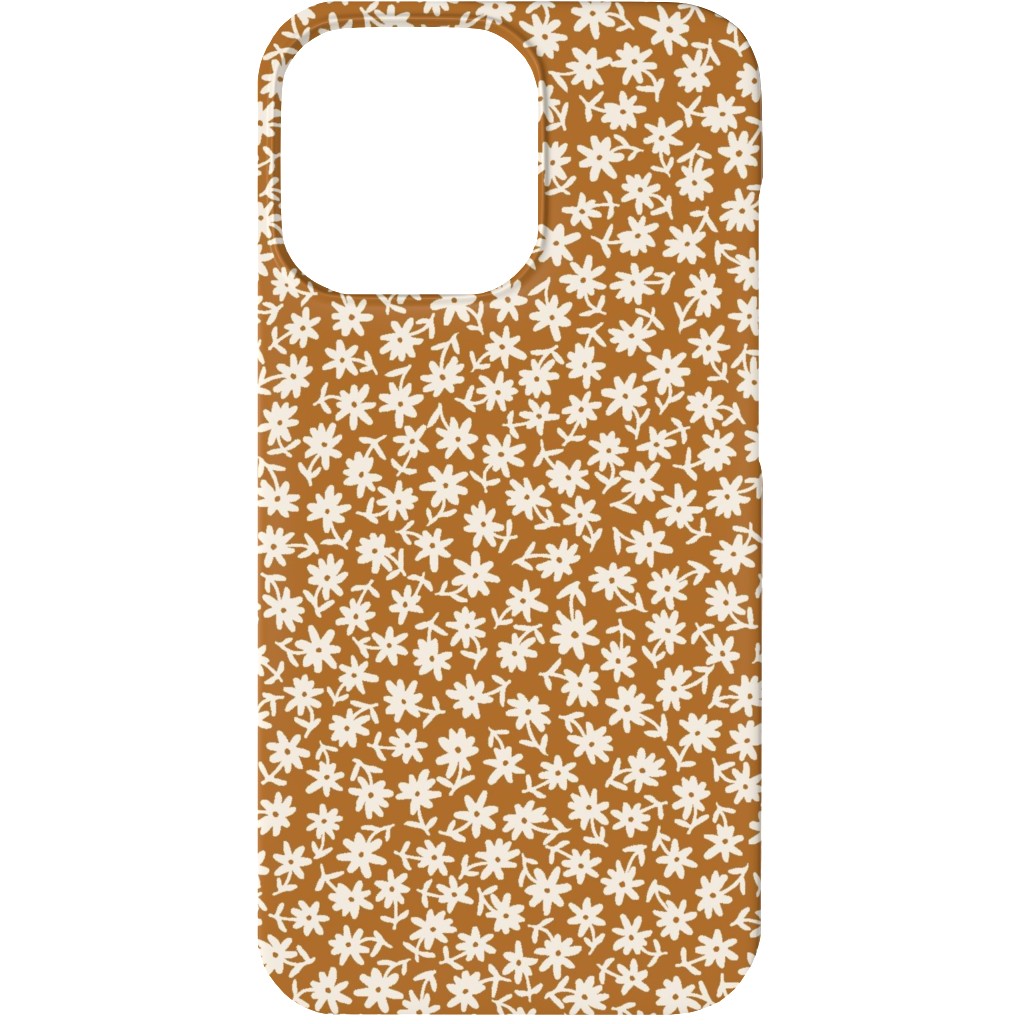 Ditsy Floral - Cream on Golden Mustard Brown Phone Case, Slim Case, Matte, iPhone 13, Brown