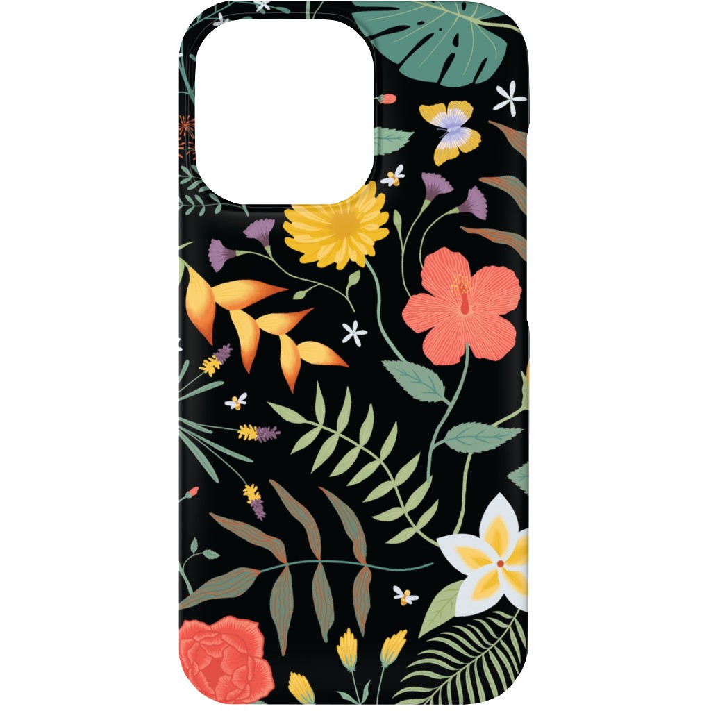 Hawaii Floral - Black Phone Case, Slim Case, Matte, iPhone 13, Multicolor