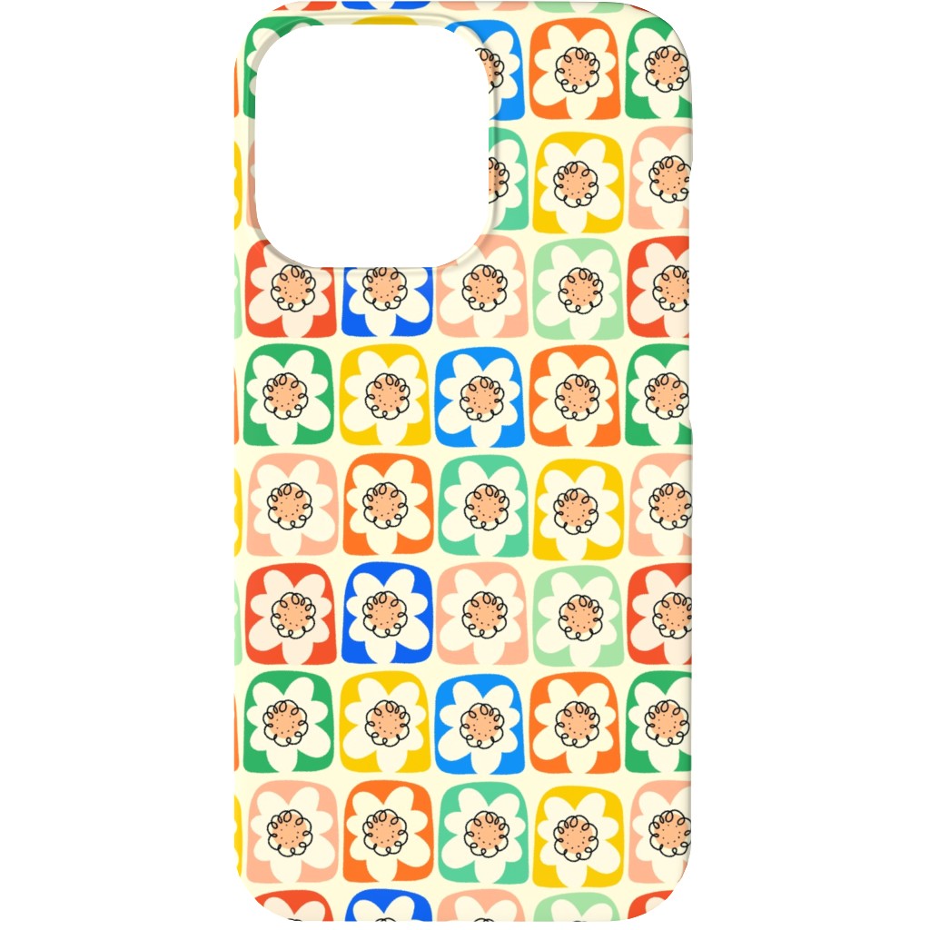 Abstract Retro Flower Doodle Squares - Multi Phone Case, Slim Case, Matte, iPhone 13, Multicolor