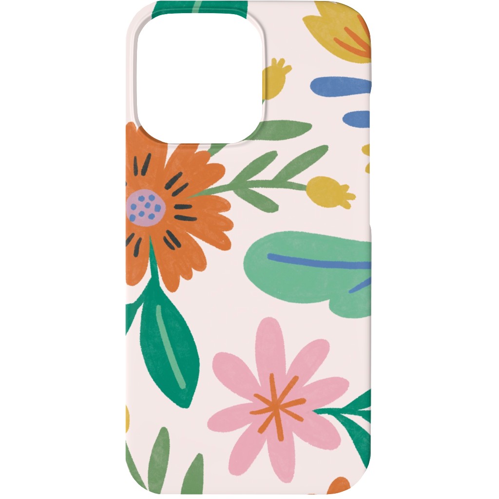 Happy Flowers - Multi on Pink Phone Case, Slim Case, Matte, iPhone 13, Multicolor