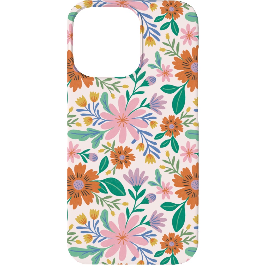 Happy Flowers - Pink Multi Phone Case, Slim Case, Matte, iPhone 13, Pink