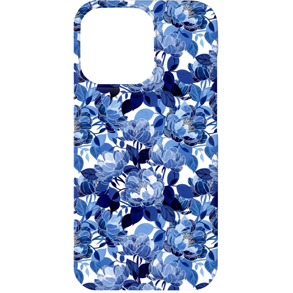 Chintz Peonies - Blue Phone Case, Slim Case, Matte, iPhone 13, Blue, True Blue