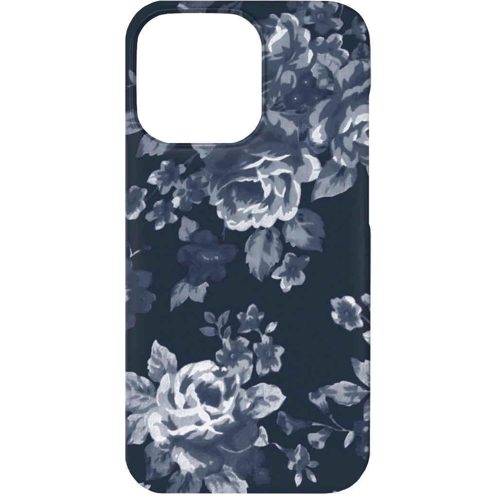 Navy Floral Phone Case, Slim Case, Matte, iPhone 13, Blue