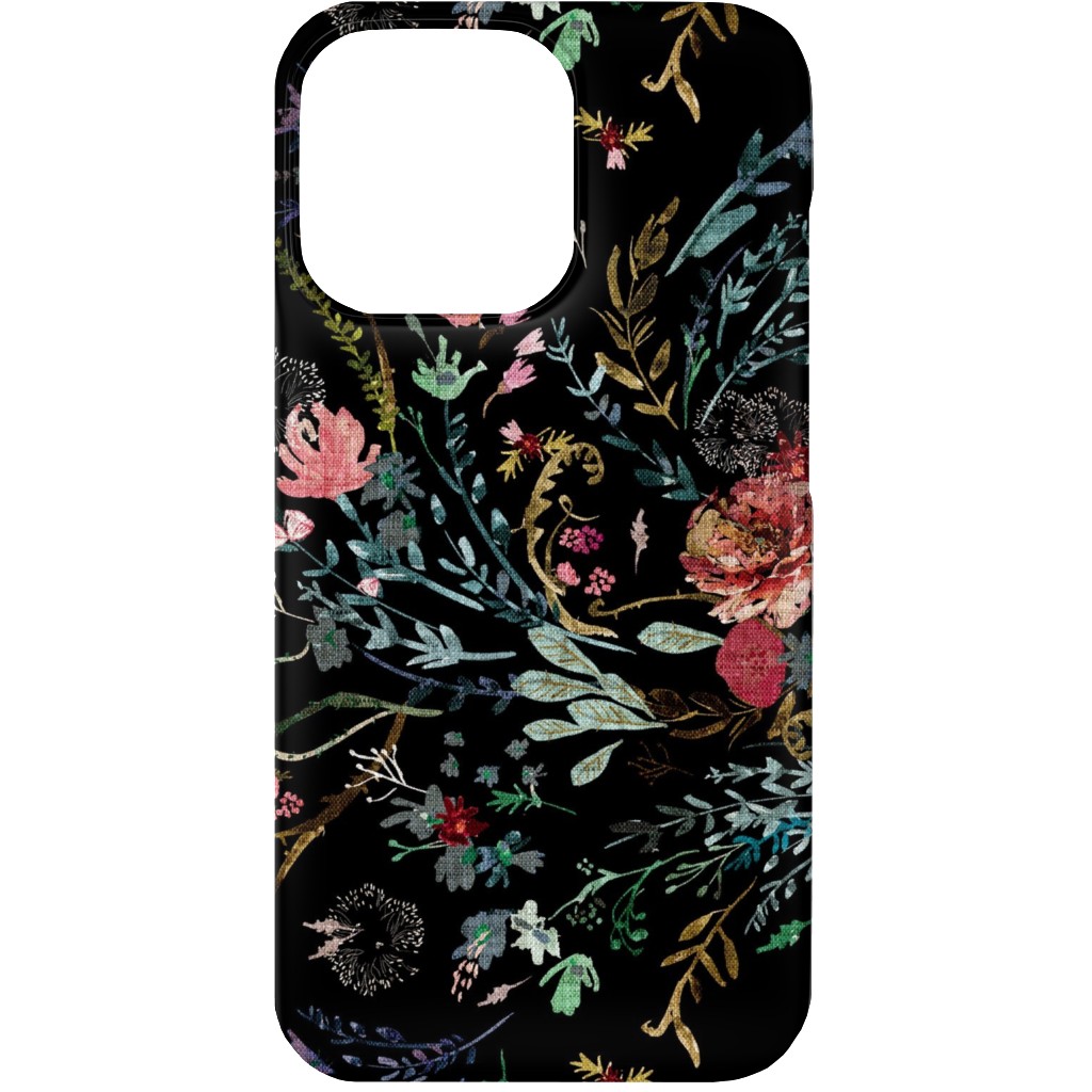 Fable Floral - Black Phone Case, Slim Case, Matte, iPhone 13, Black