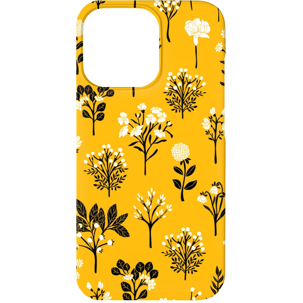 Florals - Yellow and Black Phone Case, Slim Case, Matte, iPhone 13, Yellow