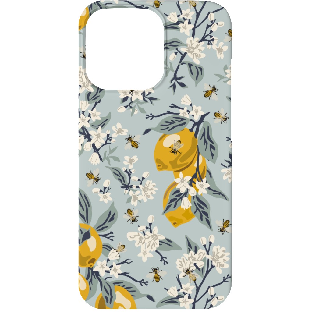Bees, Blossoms & Lemons - Blue Phone Case, Slim Case, Matte, iPhone 13, Blue, True Blue