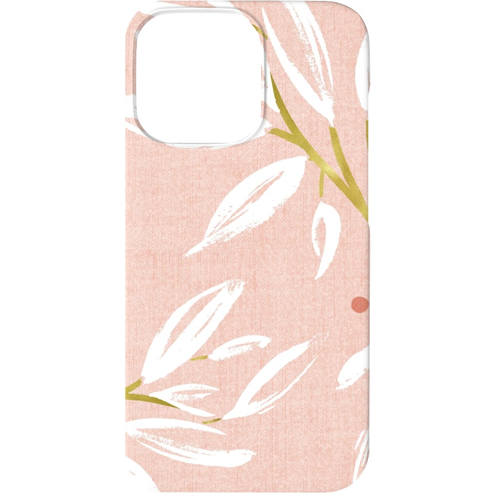 Zen - Gilded Leaves - Blush Pink Large Phone Case, Slim Case, Matte, iPhone 13, Pink, Bright Pink