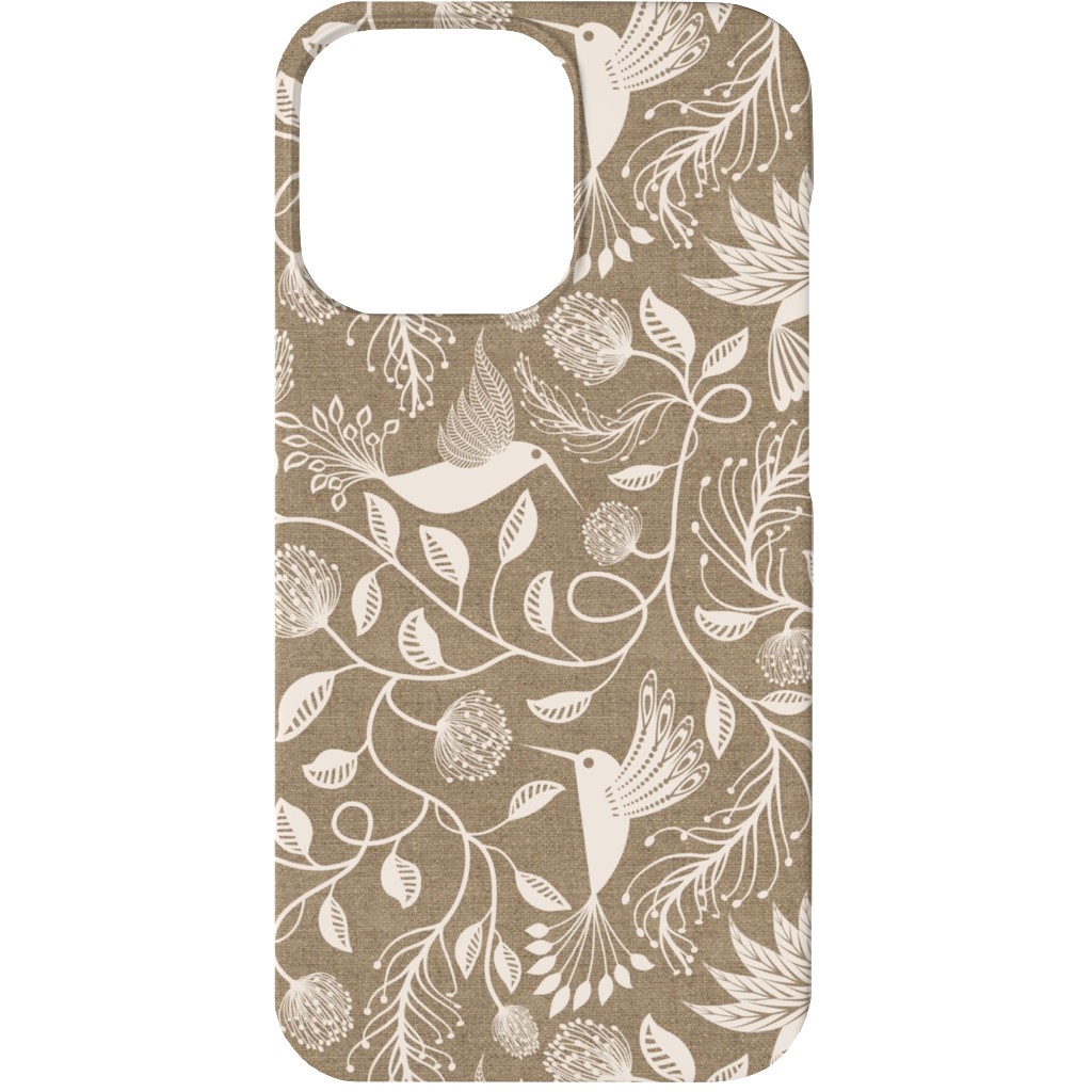 Papercutting Floral and Hummingbirds - Neutral Phone Case, Slim Case, Matte, iPhone 13, Beige