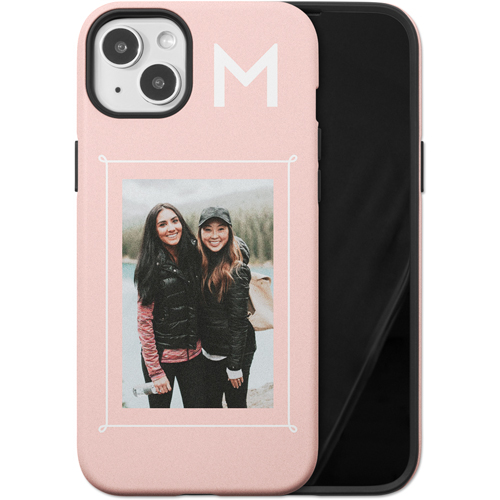 Doodle Border Monogram iPhone Case, Silicone Liner Case, Matte, iPhone 14 Plus, Pink, priscilla