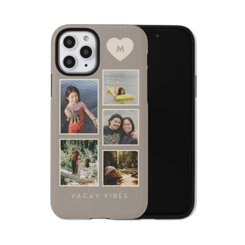 Corner Heart Initial iPhone Case, Silicone Liner Case, Matte, iPhone 11 Pro, Beige, antique white