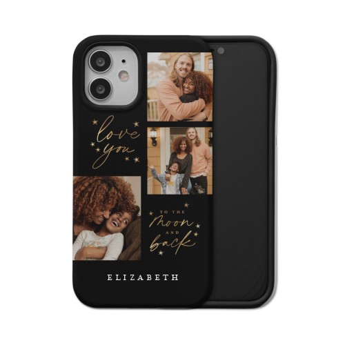Love To The Moon Sparkle iPhone Case, Silicone Liner Case, Matte, iPhone 12 Mini, Black