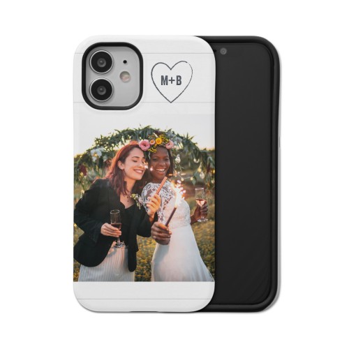 Together Initial Heart iPhone Case, Silicone Liner Case, Matte, iPhone 12 Mini, White, white