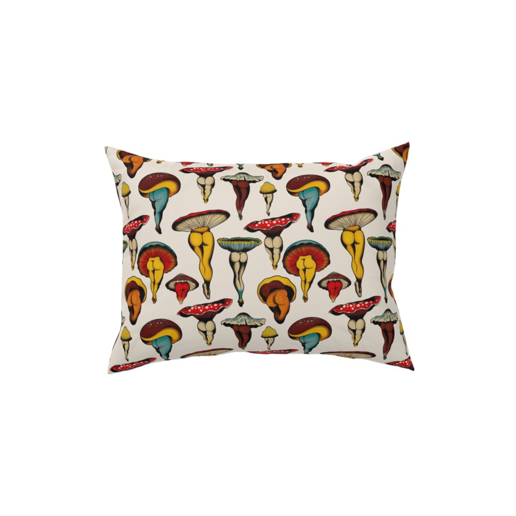 Sexy Mushrooms Pillow, Woven, White, 12x16, Double Sided, Multicolor