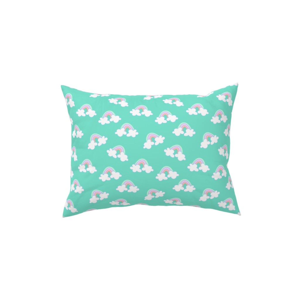 Nicola Unicorn Rainbows Pillow, Woven, White, 12x16, Double Sided, Green, Boardwalk