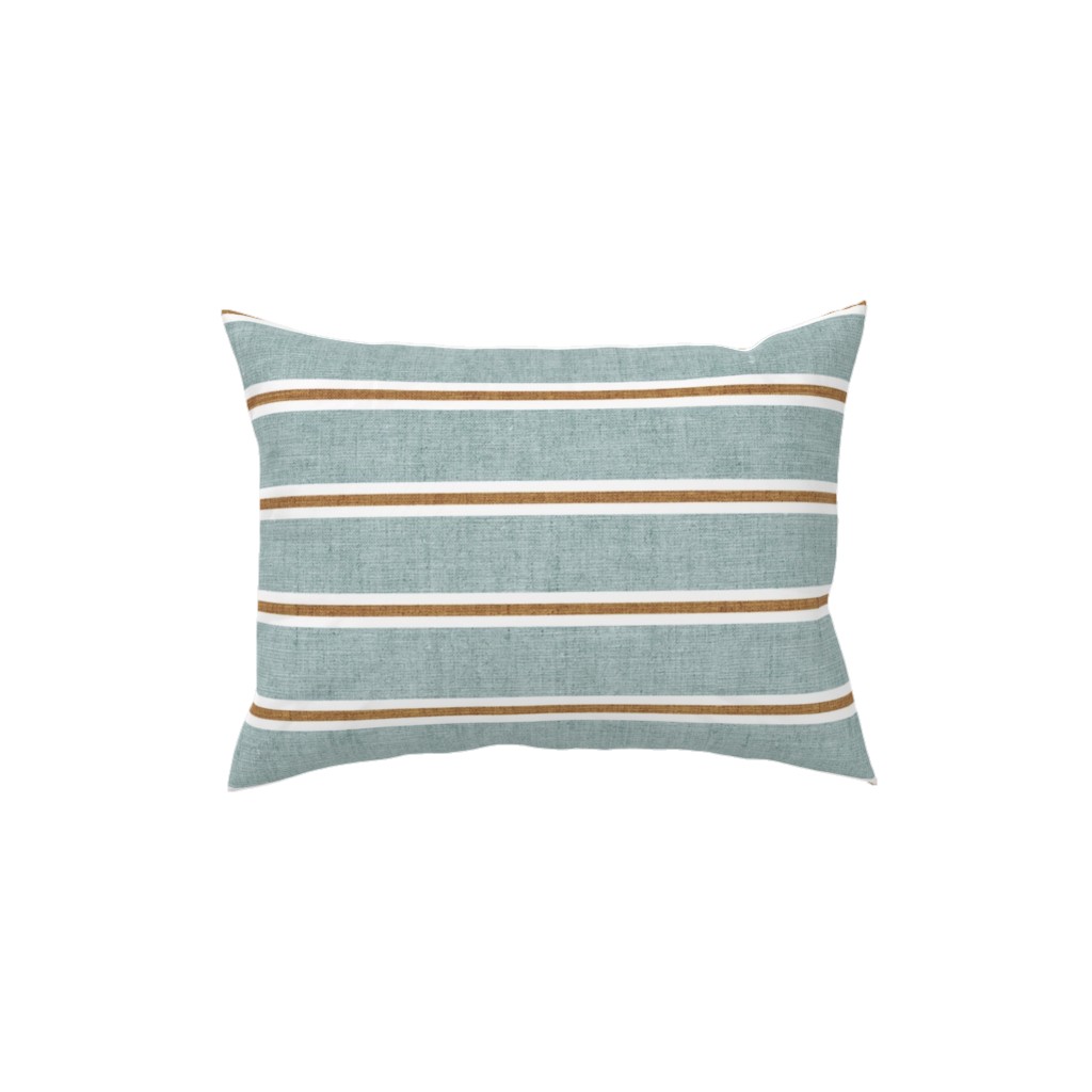 Stripes, Magnolia Flowers Coordinate - Rust on Blue Pillow, Woven, White, 12x16, Double Sided, Green