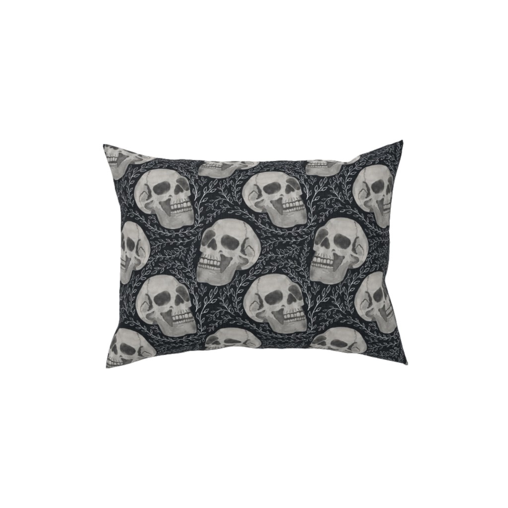 Watercolor Skulls With Flourish - Dark Pillow, Woven, White, 12x16, Double Sided, Gray, Gray