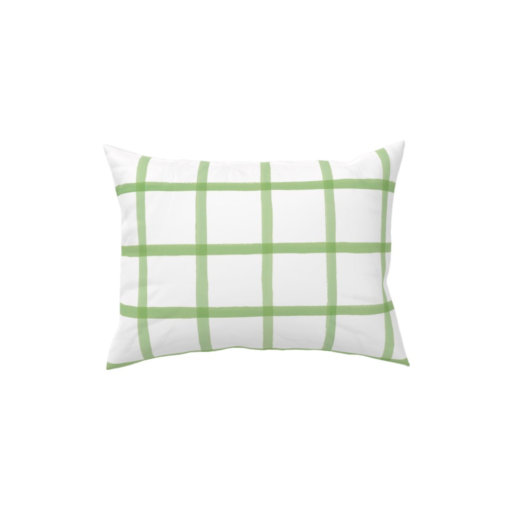 Window Pane Plaid Pillow, Woven, White, 12x16, Double Sided, Green, Green