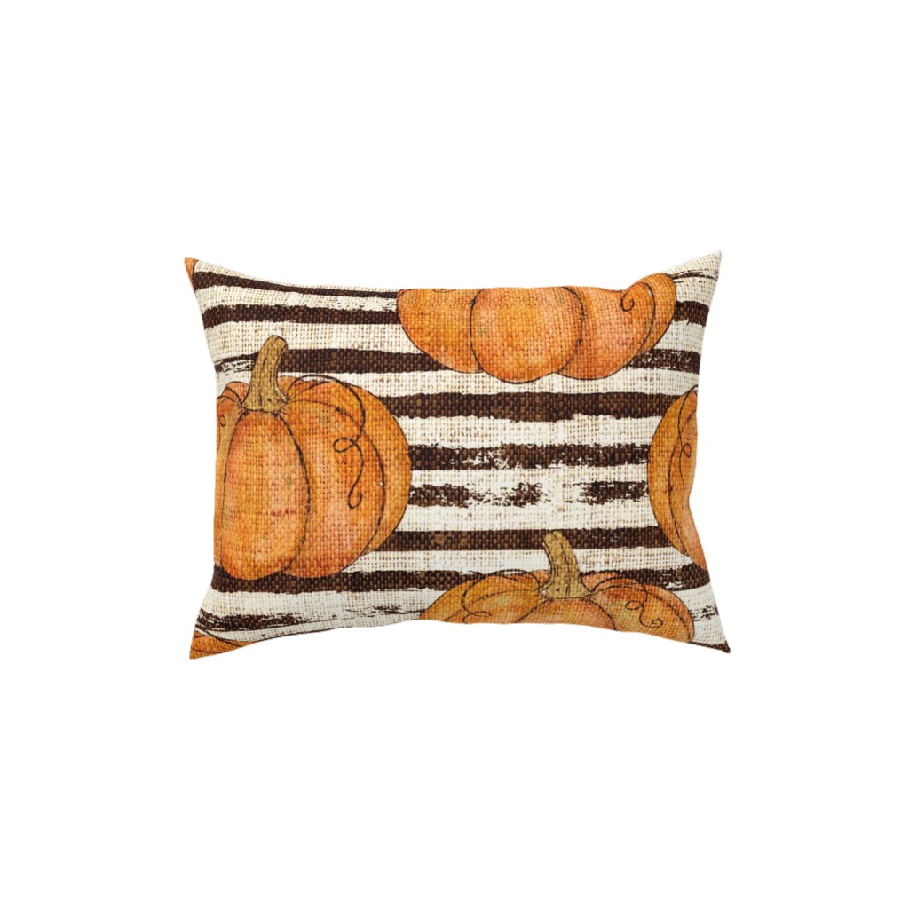 Painted Pumpkins on Distressed Stripes - Orange and Black Pillow, Woven, White, 12x16, Double Sided, Orange