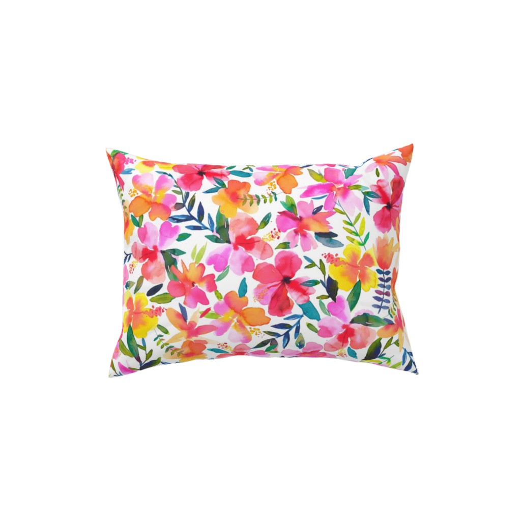 Hibiscus Floral - Multi Pillow, Woven, White, 12x16, Double Sided, Multicolor