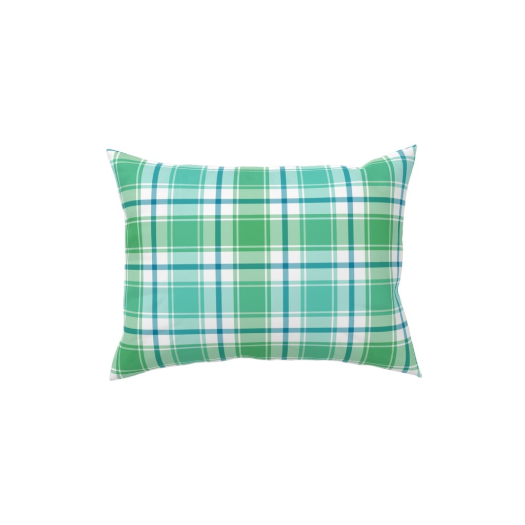 Blue, Green, Turquoise, and White Plaid Pillow, Woven, White, 12x16, Double Sided, Green