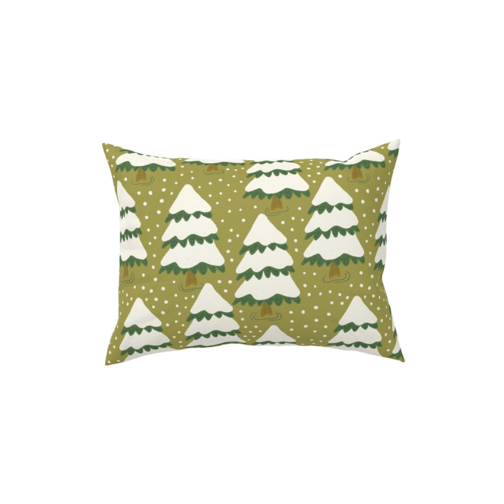 Winter Trees Pillow, Woven, White, 12x16, Double Sided, Green