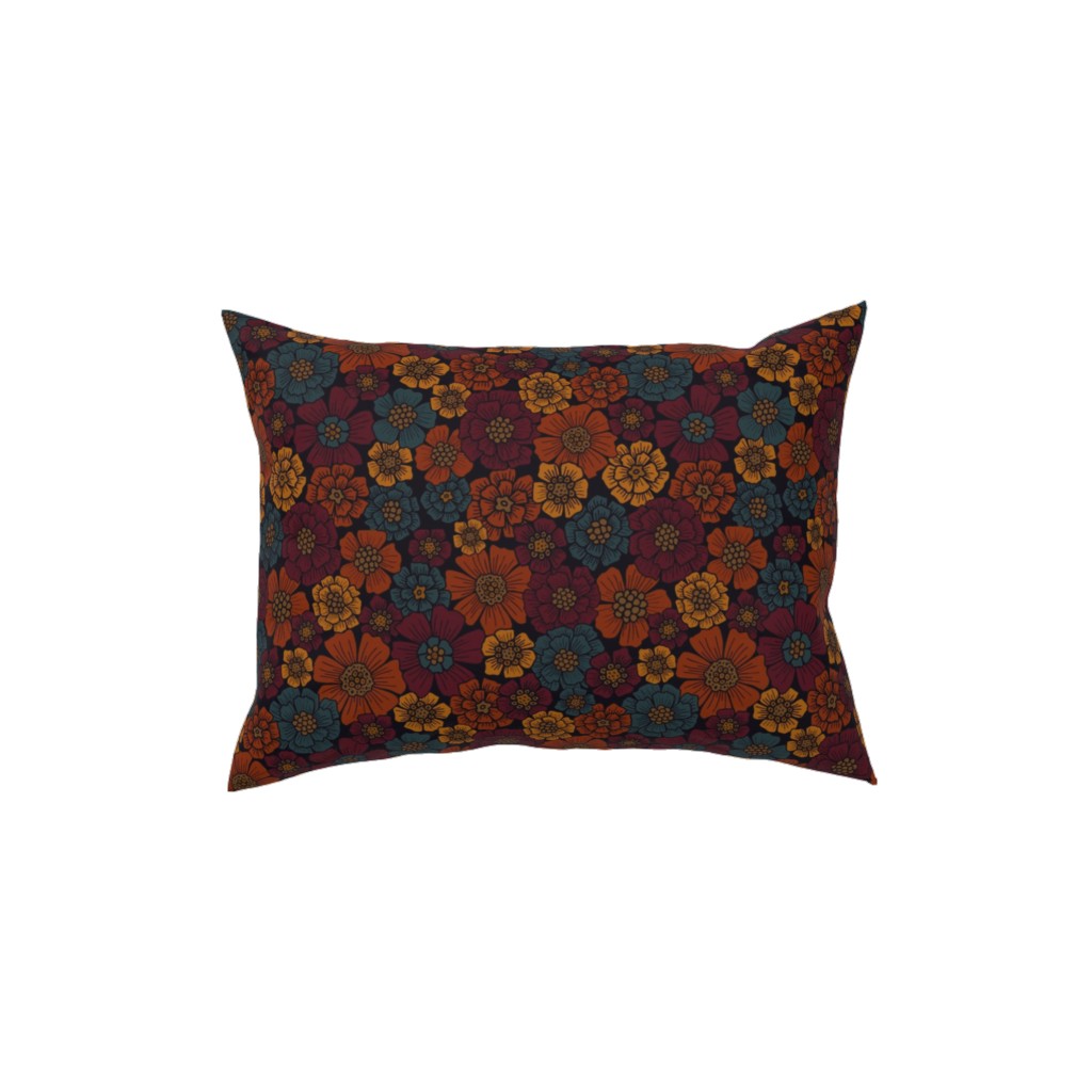 Burgundy, Rust, Mustard & Teal Floral Pillow, Woven, White, 12x16, Double Sided, Red