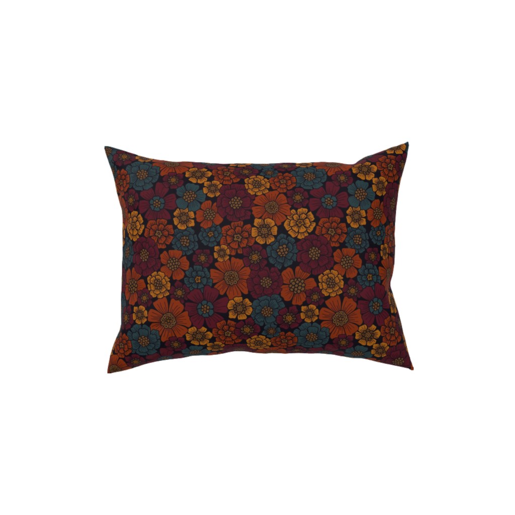 Burgundy, Rust, Mustard & Teal Floral Pillow, Woven, White, 12x16, Double Sided, Red, Red