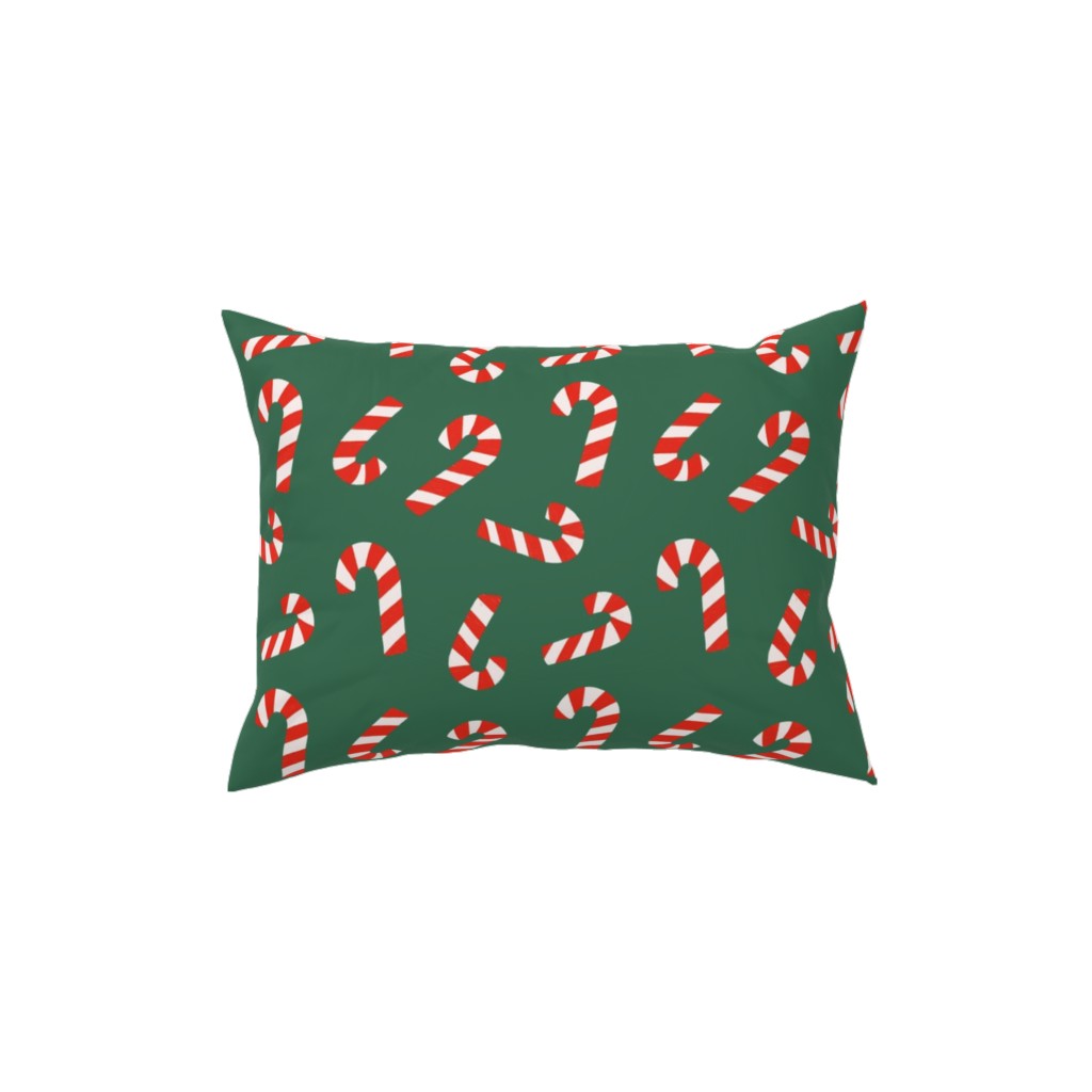 Candy Cane Pattern Pillow, Woven, White, 12x16, Double Sided, Green, Classic Green