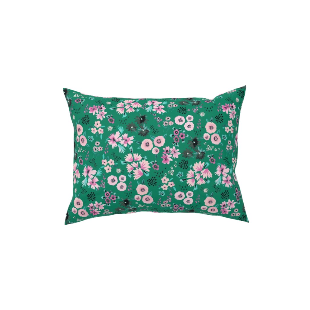 Artful Little Flowers - Green Pillow, Woven, White, 12x16, Double Sided, Green