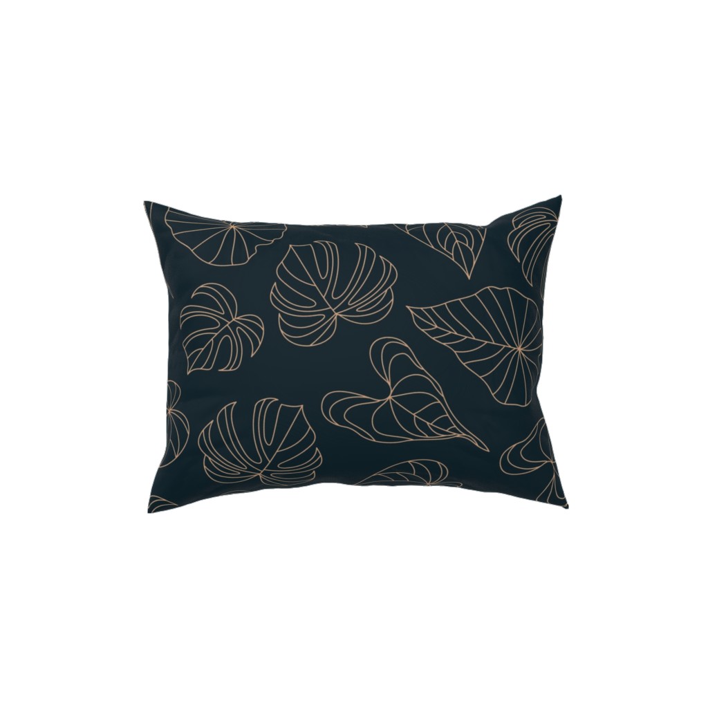Minimalist Monstera Leaves - Dark Pillow, Woven, White, 12x16, Double Sided, Blue, True Blue