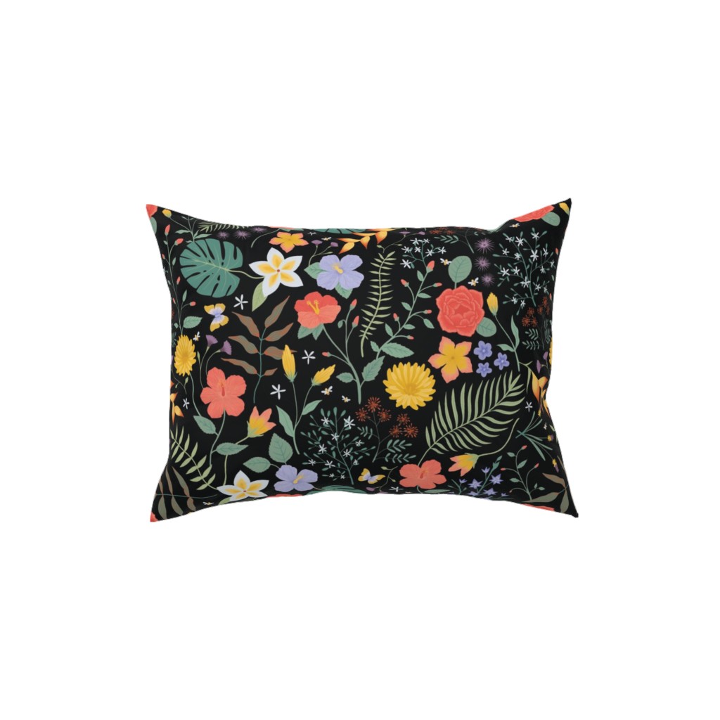 Hawaii Floral - Black Pillow, Woven, White, 12x16, Double Sided, Multicolor