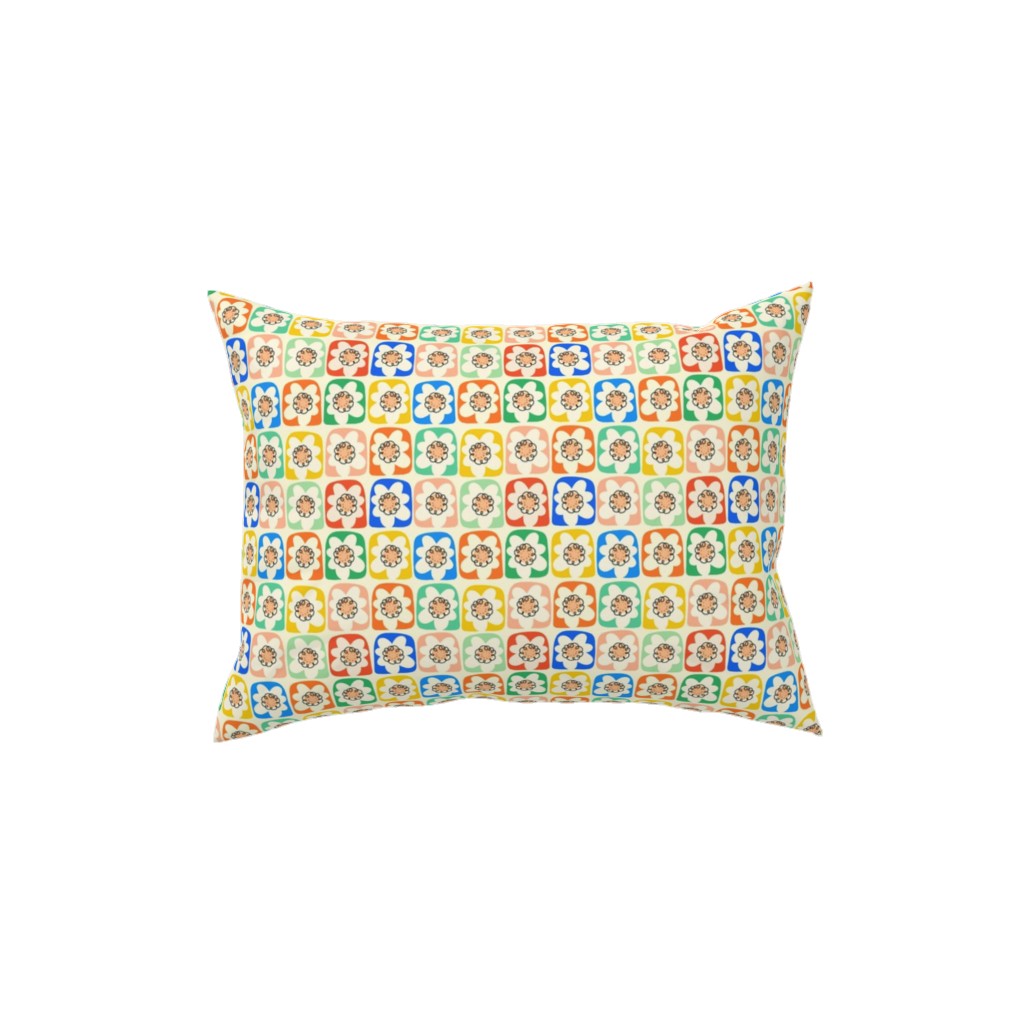 Abstract Retro Flower Doodle Squares - Multi Pillow, Woven, White, 12x16, Double Sided, Multicolor