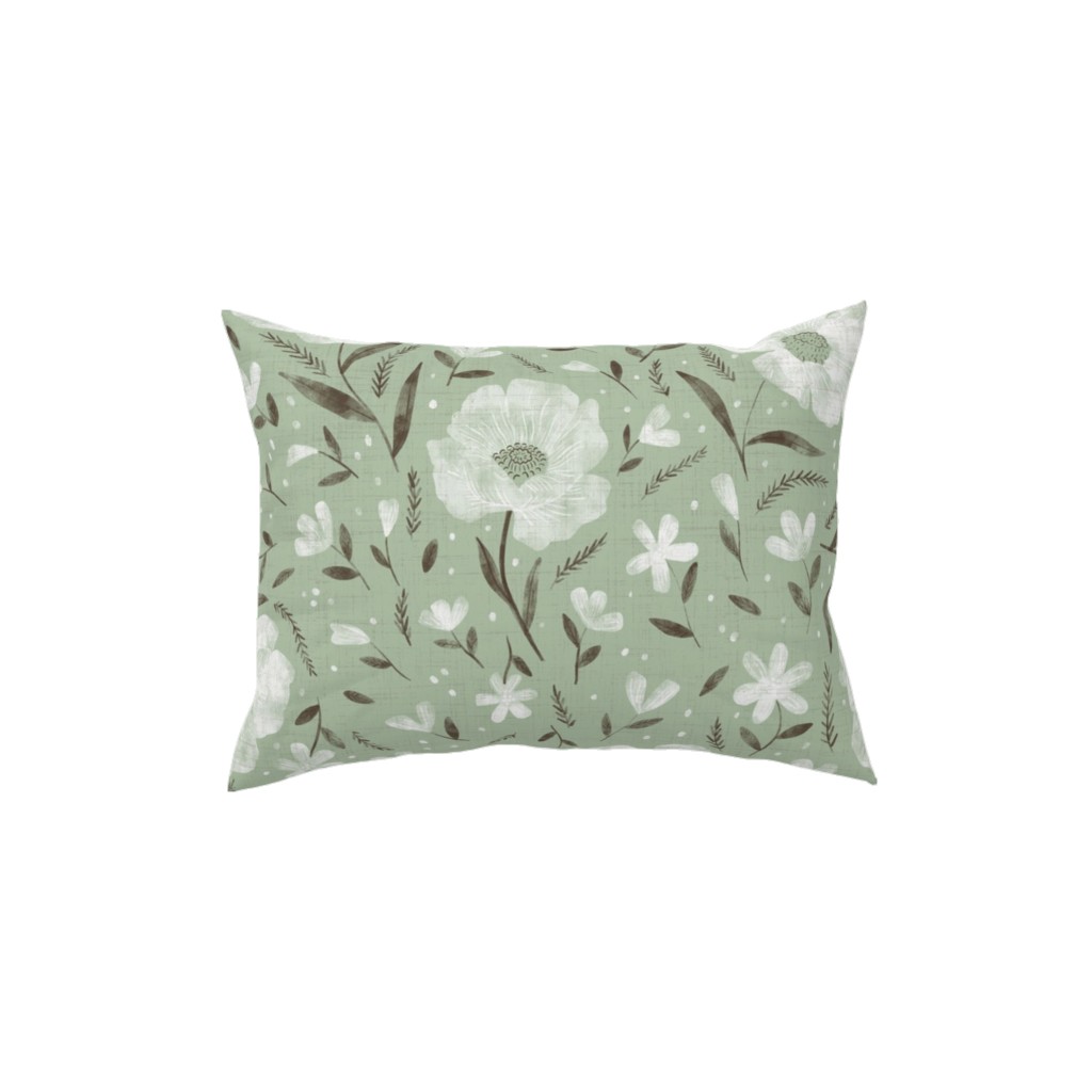Charlotte Floral - Sage Pillow, Woven, White, 12x16, Double Sided, Green