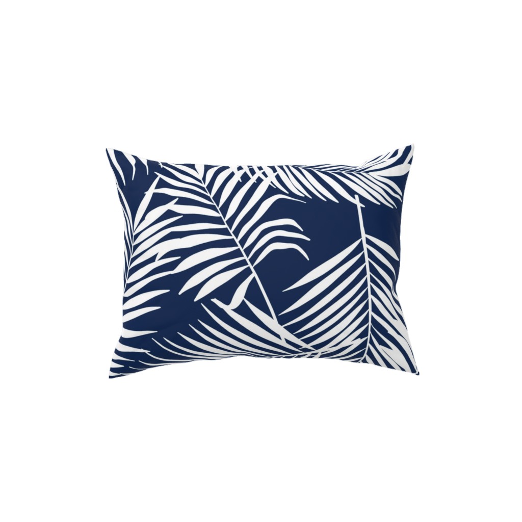 Palm Tree Leaves Pillow, Woven, White, 12x16, Double Sided, Blue, Silhouette